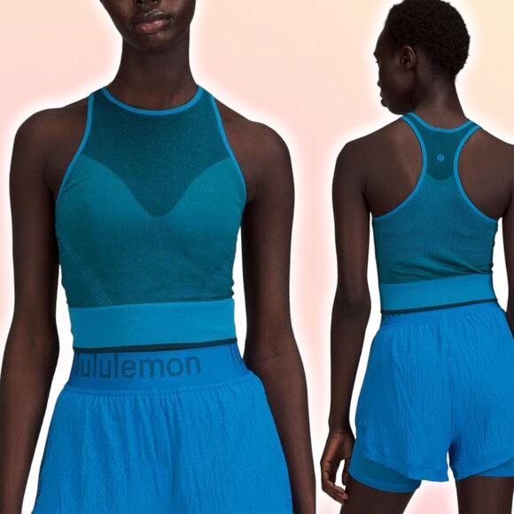 LULULEMON Seamless Mesh Supportive Training Tank Top Sz 4 Poolside - Picture 1 of 6
